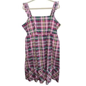 Torrid Plaid Maxi Dress Pink Green Tiered Plus Size 2 Y2K Cottagecore Spring